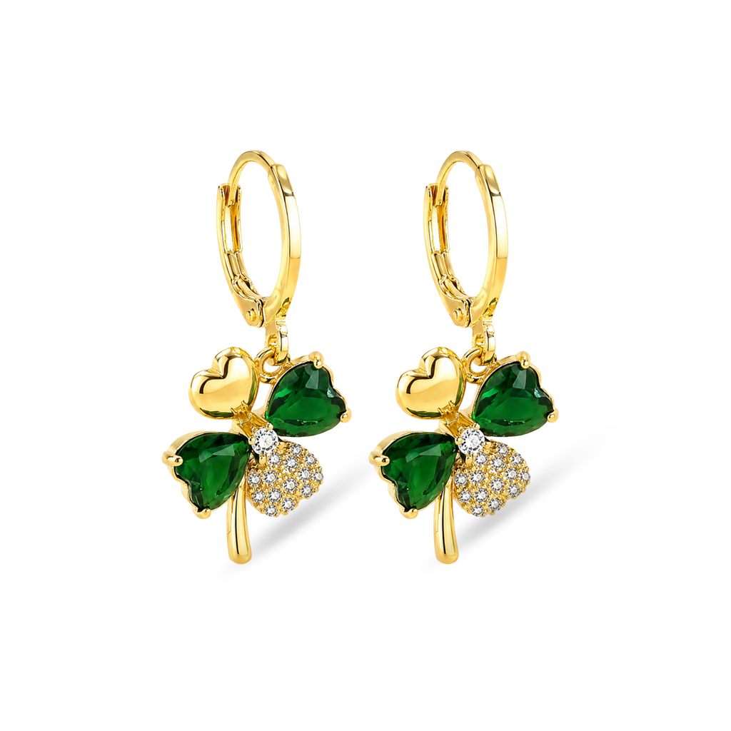 Green Clover Hoop Earrings