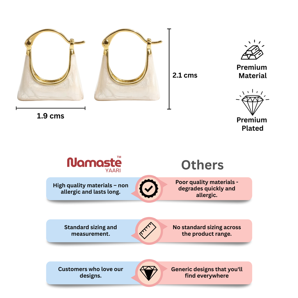 Handbag Shape White Enamel Hoop Earrings