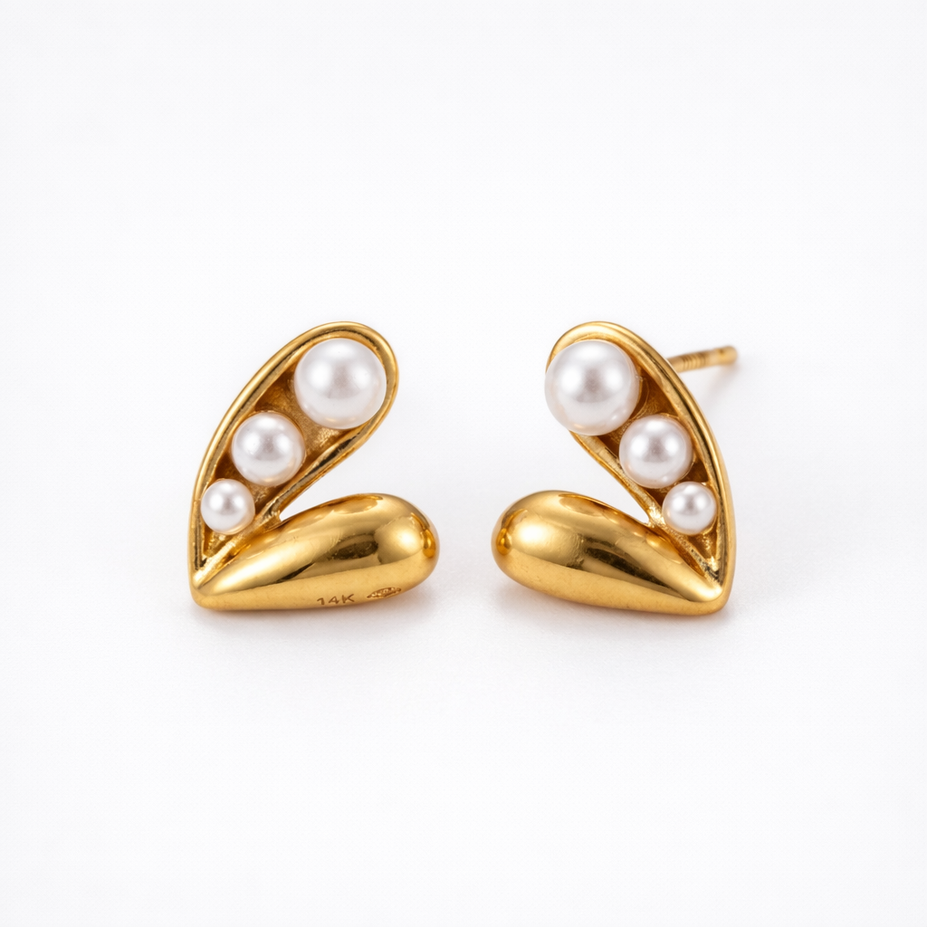 Pearl Heart Stud Earrings
